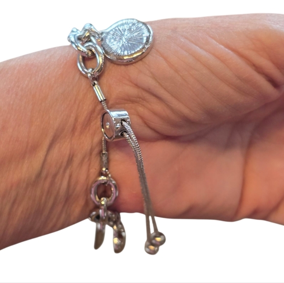 Guess Silvertone Adjustable Lariat Charm Bracelet - Picture 2 of 6